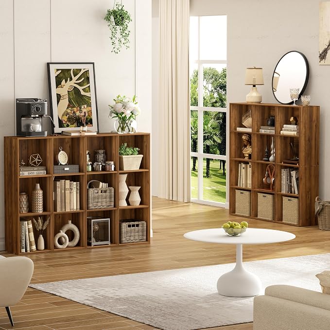 VDNEND Wooden Storage Organizer with Closed Back Panel, 11in Cube Shelf Opening, Bookshelf, Display Shelf,Closet Cabinet for Home and Office (Brown, 12-Cube 35.98L*9.45W*47.72H)