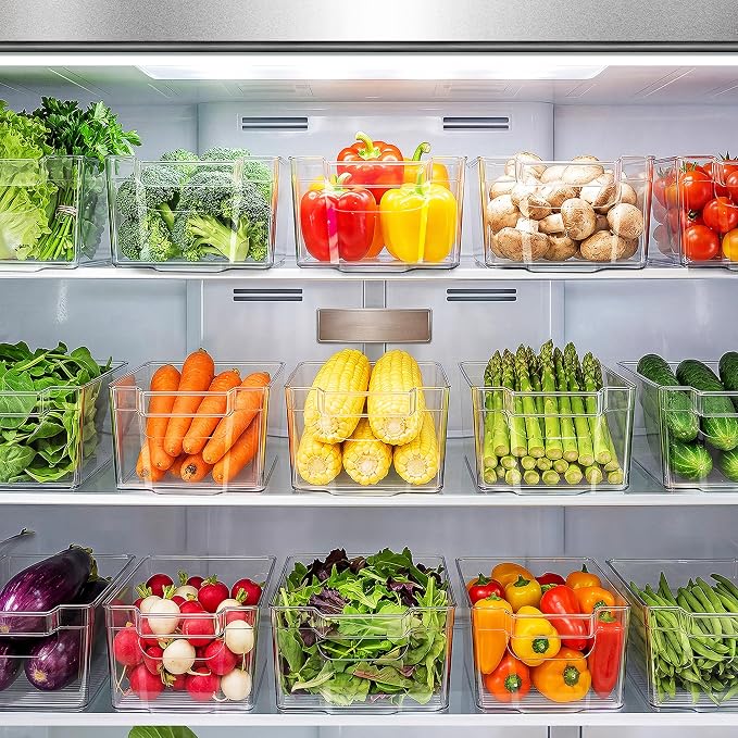Zulay Kitchen 4 Pack Clear Refrigerator Organizer Bins - Large Fridge Organizers and Storage Containers - Transparent, BPA Free, Durable, Shatterproof