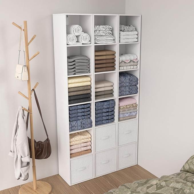 White Cube Shelf, 6 Cube Storage Organizer, 6-Tier Freestanding Low Bookshelf, Modern Cube Shelf for Living Room, Bedroom, Kids Toys, Home Office, Multi-Purpose Tall Cube Storage Furniture