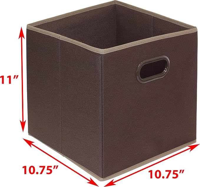 Simple Houseware 11-Inch Foldable Cube Storage Bins with Handles, Brown | 6-Pack Lightweight & Durable Structure Fabric Cubes Organizer for Closet or Shelves