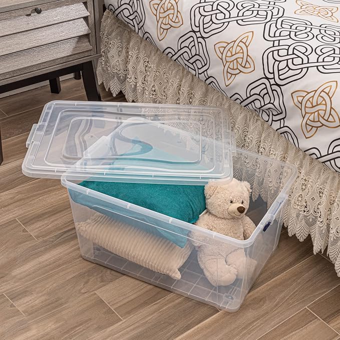 Superio Storage Bins with Lids, Clear Plastic Containers for Organizing, Stackable Totes, BPA Free, Odor Free, Organizer Boxes for Home, and Dorm (4 Pack, 44 Quart)
