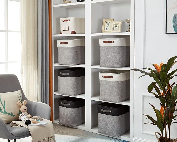 DECOMOMO Extra Large Storage Baskets, 54.5L Fabric Storage Bins 3 Pack | XXXL Storage Baskets for Shelves, Linen Closet Organizers (Grey and White, 17" x 13" x 15")