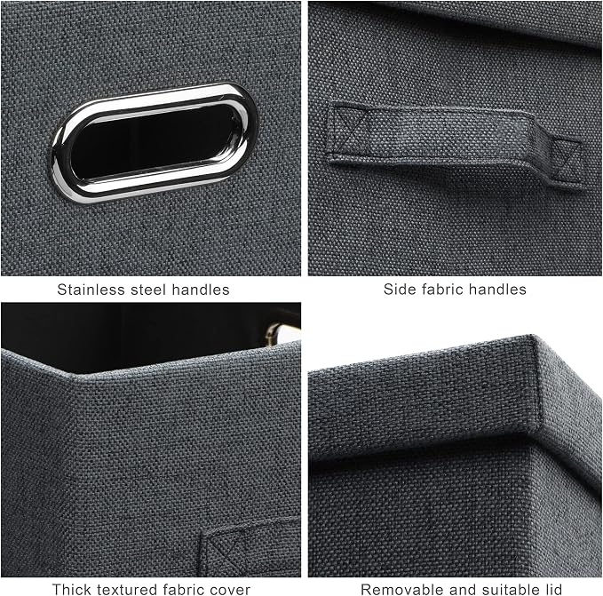 Graciadeco Medium 15" 21 Quart Collapsible Stackable Storage Bins with Lids, 3 Packs Dark Grey Foldable Fabric Closet Boxes Heavy-duty Linen Cube Baskets Container for Bedroom Office (15 x 11 x 8) | 21 Quart 3 Pack Dark Gray Collapsible Stackable Linen...
