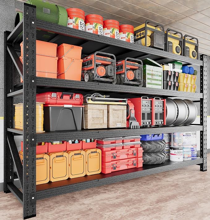 71.3" Wide Heavy Duty Garage Shelving Units,5000LBS Deep Storage Shelves,Black Metal Garage Shelves,Steel Shelf,Large Storage Rack,Industrial Shelving for Shop,Warehouse,Basement,71.3"W x 24"D x 70"H