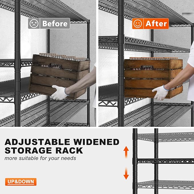 REIBII 85.7"H 5-Tier Garage Shelving with Wheels&Feet, Adjustable, 2998 lbs | 55.5"W x 24.2"D, Rustproof, Lockable wheels, Height-adjustable, Tool-free, For pantry/garage/basement/warehouse/commercial