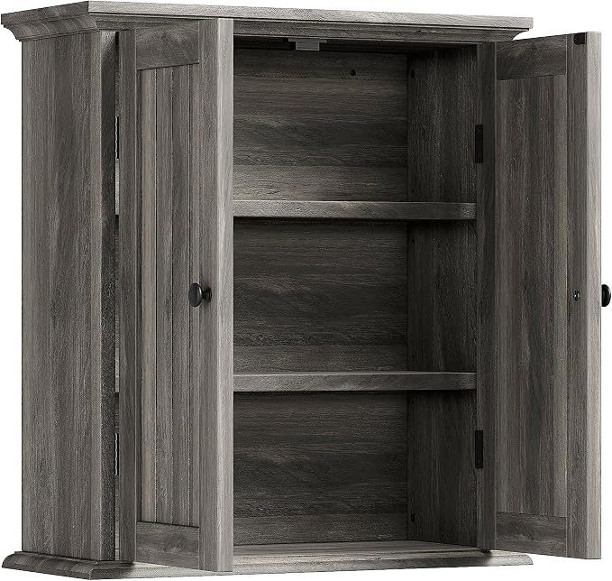ChooChoo Bathroom Wall Cabinet with 2 Doors, Over The Toilet, Farmhouse | 8.8"D x 21.1"W x 24"H, Medicine Cabinet, Adjustable Shelves, Cupboard, Retro Grey