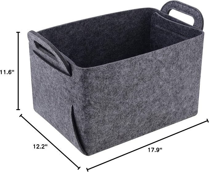Minoisome Storage Basket Felt Storage Bin Collapsible& Convenient Box Organizer with Carry Handles for Office Bedroom Closet Babies Nursery Toys Laundry (Grey, 17.9inch(L)×12.2inch(W)×11.6inch(H))