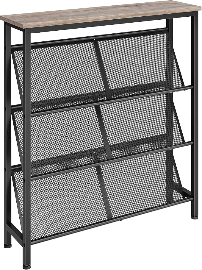 CHOEZON Shoe Rack, 4-Tier Slanted Shoe Storage Shelf, Narrow Shoe Rack for Entryway, Shoe Organizer with Adjustable Feet, Slim Shoe Shelf with Wooden Top and Metal Frame, Greige and Black TXJ75BG