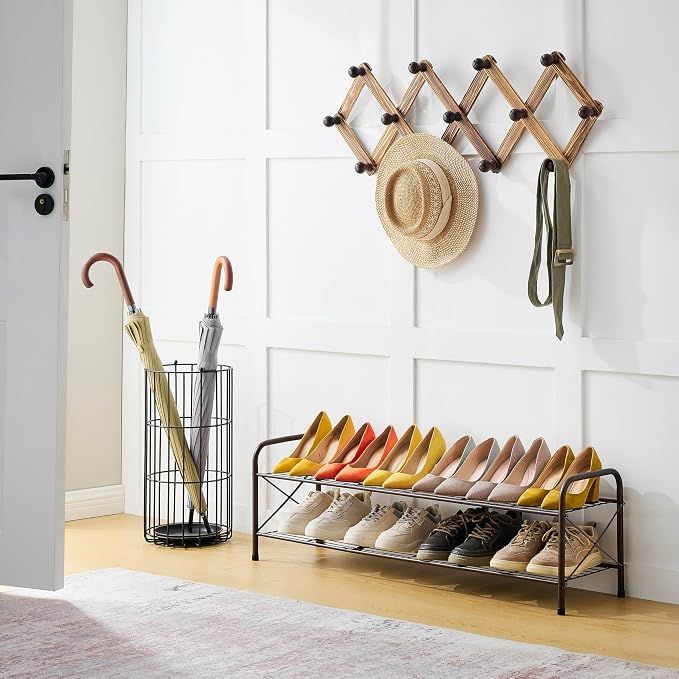 Hoctieon 2 Tier Shoe Rack for Closet, Shoe Rack FreeStanding, Entryway Shoe Shelf, Shoe Storage Organizer, Durable Mesh Style Shoe Rack, Space Save for Garage, Bedroom, Living Room, Wardrobe, Brown