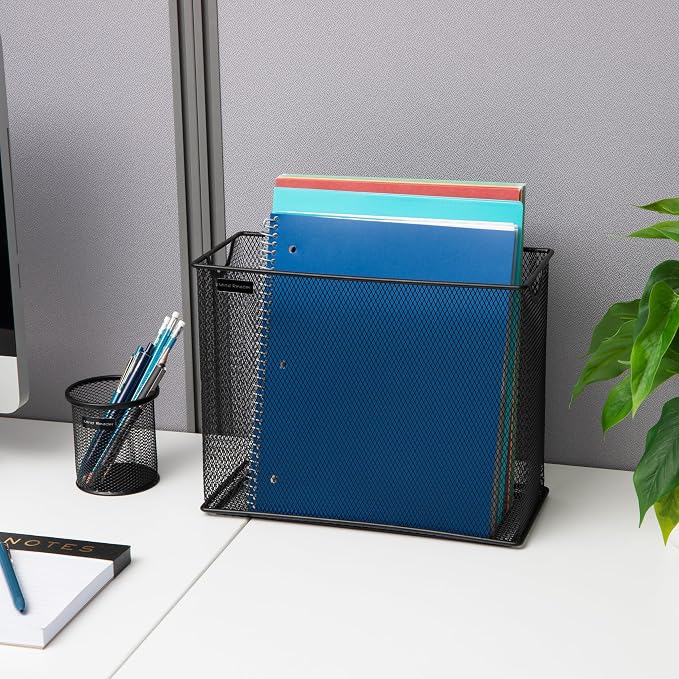 Mind Reader Vertical File Storage, Desktop Organizer, Hanging Files, Office, Metal Mesh, 12.25" L x 5.5" W x 10" H, Black (Pack of 6)