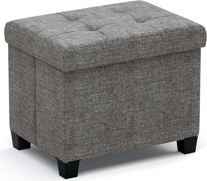 Ornavo Home Small Rectangle Storage Ottoman with Legs, 12x16x12, Dark Gray | Foot Rest Stool Seat; Holds Up to 600 lbs; Ideal for Living Room, Bedroom, Home Office or Dorm