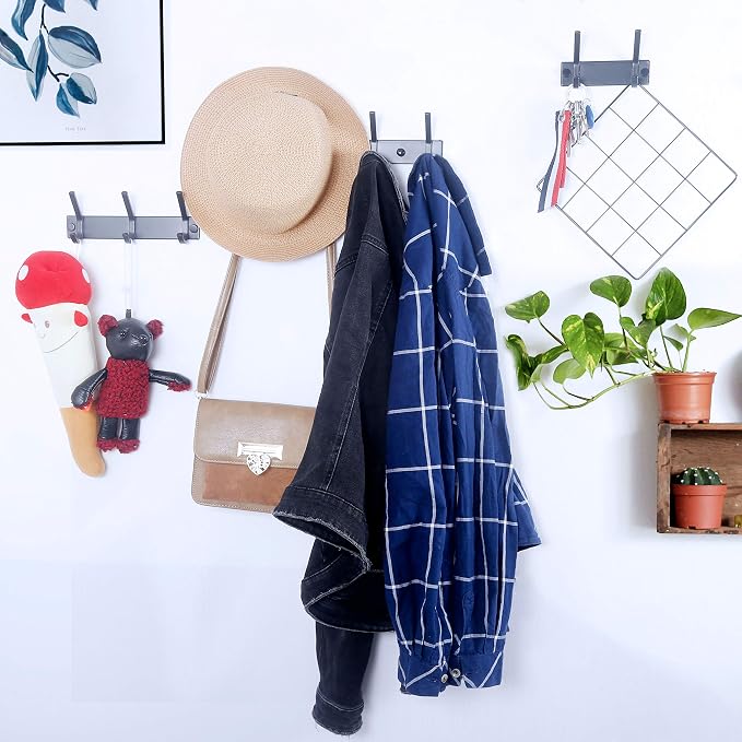 WEBI Coat Rack Wall Mounted,3 Coat Hooks for Hanging Coats,Heavy Duty Metal Hook Rack Hook Rail Coat Hanger Wall Coat Rack with Hooks for Clothes Entryway Jacket,Black,2 Packs