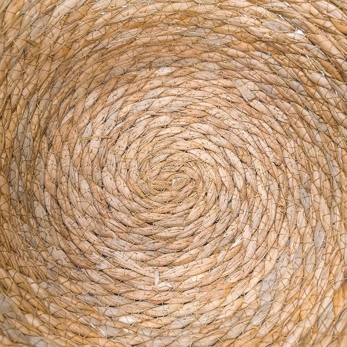GIB Round Seagrass Storage Baskets Woven Wicker Planter Baskets for Decor | Decorative Basket for Blankets, Plants, Shelves Organizing, Natural Rattan, Leather Handles, 13", 12" & 11", Set of 3