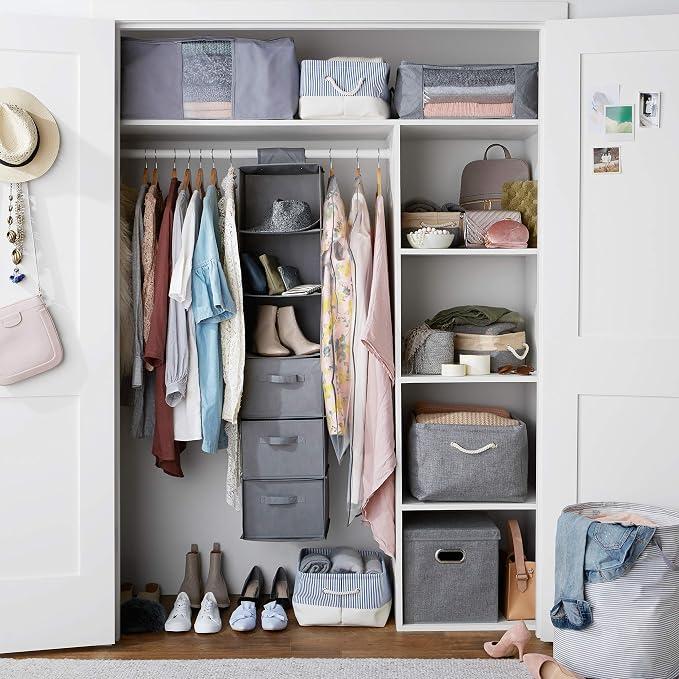 Amazon Basics 6-Tier Hanging Closet Organizer with Removable Drawers for Sweaters, 6.9"D x 13.6"W x 12.2"H, Grey