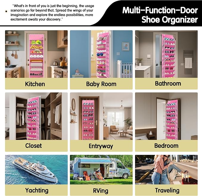 Kotkn 10 Tier Over The Door Organizer - Heavy Duty Hanging Storage Rack with Sturdy Oxford Fabric, Holds 20+ Pairs of Footwear, Boots & Sneakers, Saves 50% Closet Space! (Pink)