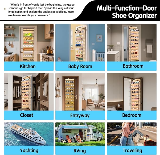 Kotkn 10 Tier Over The Door Organizer - Heavy Duty Hanging Storage Rack with Sturdy Oxford Fabric, Holds 20+ Pairs of Footwear, Boots & Sneakers, Saves 50% Closet Space(Beige)