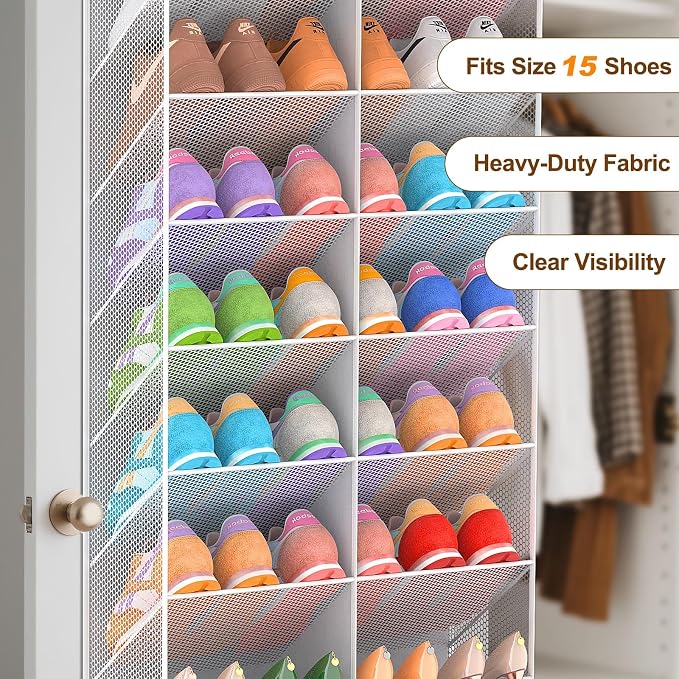 UVIAHOMI Over the Door Shoe Organizer for 30 Pairs, 10-Tier Light Grey