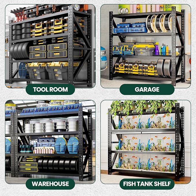 Heavy Duty Garage Storage Shelves, 71" Wide Metal Shelving Unit, 6000LBS Capacity, 4-Tier Adjustable Industrial Rack for Warehouse Basement Shop, 71" W x 24" D x 69" H