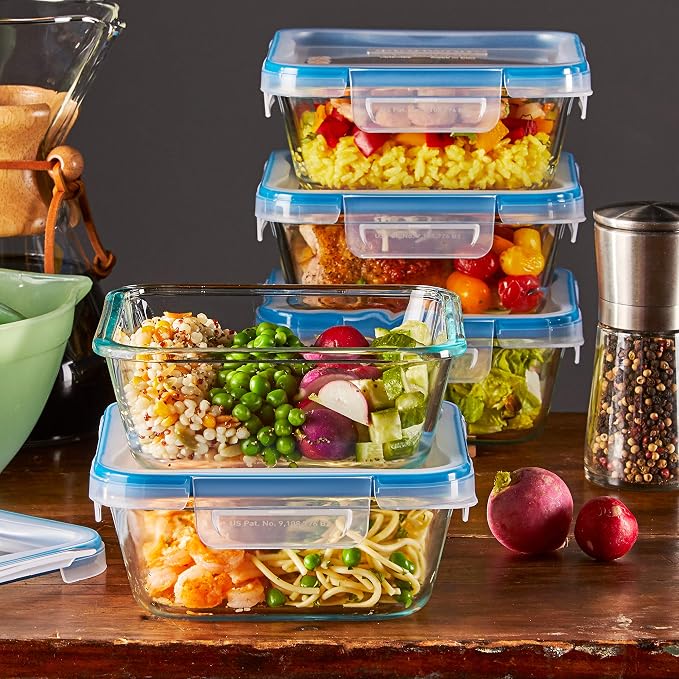 Snapware Total Solutions (10-Pack, 4 Cup) Glass Food Storage Containers Set, Airtight & Leakproof Locking BPA-Free Lids, Freezer Dishwasher Microwave Safe
