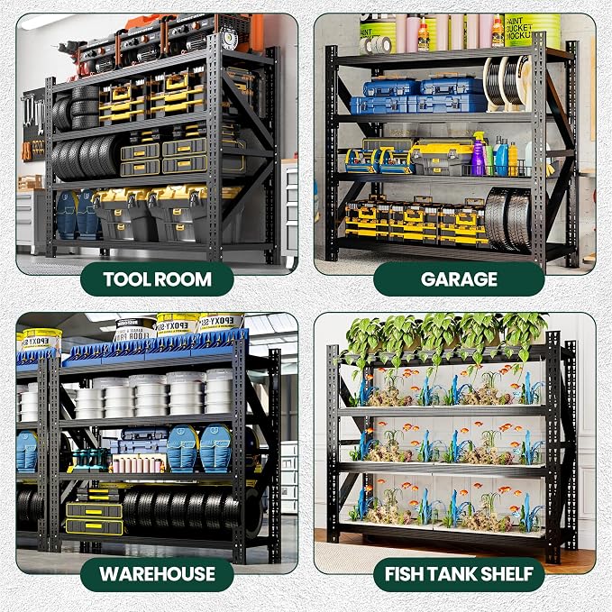 Heavy Duty Garage Storage Shelves 8000LBS Capacity, 67" Wide Metal Shelving Unit, 4-Tier Adjustable Industrial Rack for Warehouse Basement Shop, 67" W x 24" D x 63" H