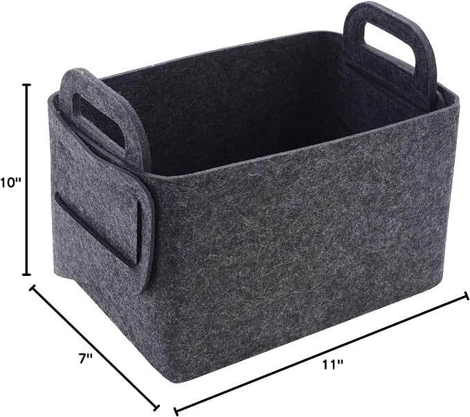 Minoisome Storage Basket Felt Storage Bin Collapsible& Convenient Box Organizer with Carry Handles for Office Bedroom Closet Babies Nursery Toys Laundry (Dark grey, 15.7inch(L)×11inch(W)×10inch(H))
