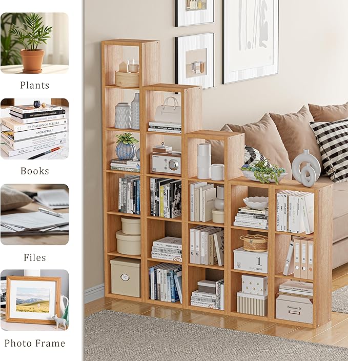 VDNEND Cube Storage Organizer Bookcase, 3 Tier Decorative 11 inch Open Back Cubical Shelf with Thickened Border, Display Bookshelf for Living Room, Home Office, Sturdy Room (Natural Oak, 3 Cube)