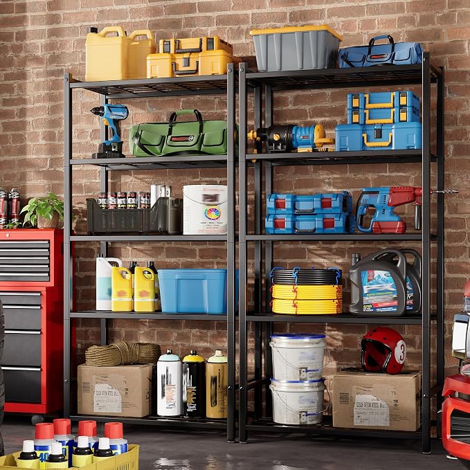 Storage Shelves, 5-Tier Metal Shelving Unit with 120 lbs Per Shelf, Leveling Feet, Storage Rack for Garage, Kitchen, Pantry, Closet, 24" x 11.8" x 61.1", Black