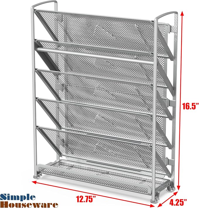 Simple Houseware 6-Tier Wall Mount Document Letter Tray Organizer, Silver | 5 Tilted Trays + 1 Flat Bottom Tray, Wall Mount Hardware Included