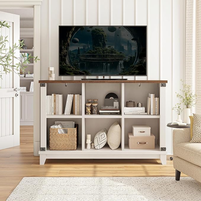 EnHomee Farmhouse 6-Cube Storage Organizer for Living Room, White | Home Organization Lovers, Wood & Metal, Holds 286 Lbs, Anti-Tip & Stabilizers