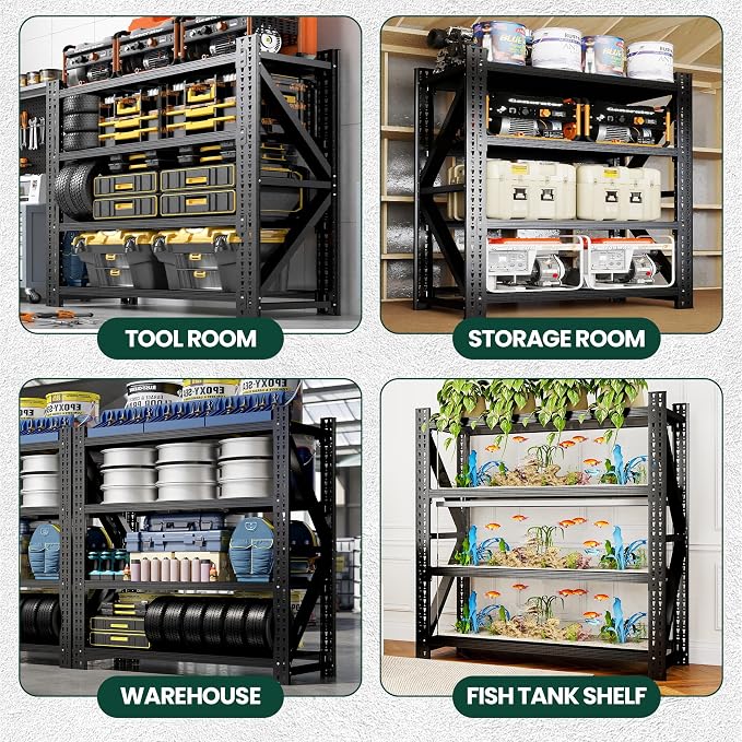 Heavy Duty Garage Storage Shelves 5000LBS Capacity, 59" Wide Metal Shelving Unit, 4-Tier Adjustable Industrial Rack for Warehouse Basement Shop, 59" W x 24" D x 69" H