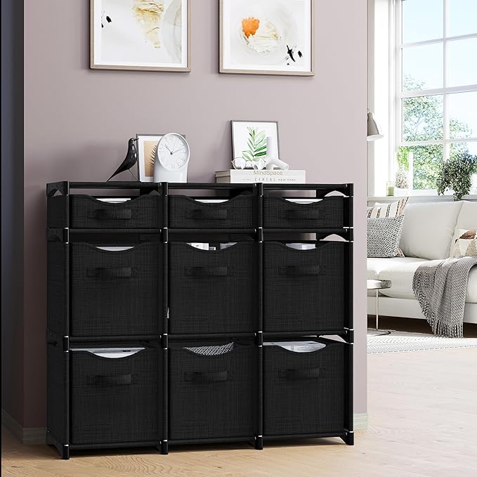 Cube Storage Organizer with Storage Bins Included - The Perfect Closet Organizers and Storage Solution. Includes 9 Storage Cubes, Great For Toy Storage, Closet Storage, Clothes Storage (Black)