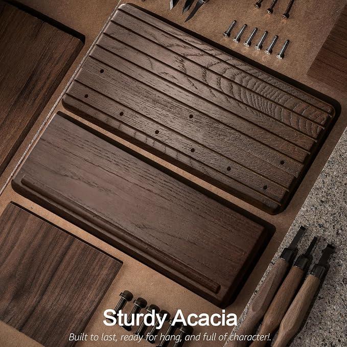 Rebee Vision Acacia Wood Key Holder Wall Mount for Home Decor, Dark Brown | Key Holder for Wall, 6 Key Hooks, Floating Shelf, Mail Organizer, Apartment Essentials for Home Decor Living Room