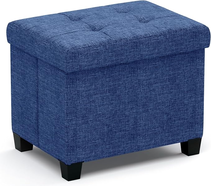 Ornavo Home Small Rectangle Storage Ottoman with Legs, 12x16x12, Navy Blue | Foot Rest Stool Seat; Holds Up to 600 lbs; Ideal for Living Room, Bedroom, Home Office or Dorm