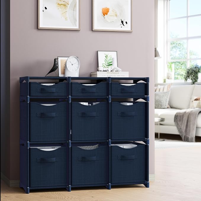 Cube Storage Organizer with Storage Bins Included - The Perfect Closet Organizers and Storage Solution. Includes 9 Storage Cubes, Great For Toy Storage, Closet Storage, Clothes Storage (Navy)