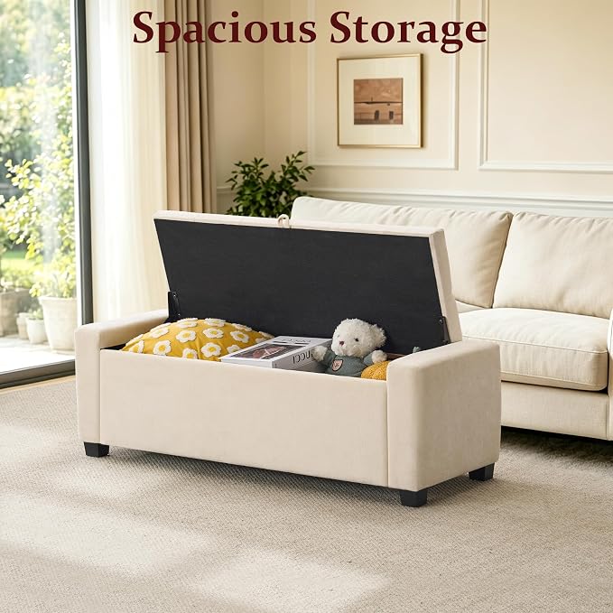 Royal Windsor 48" Ottoman with Storage,Tufted Storage Bench with Safety Hinge,Holds up to 350 lb,Upholstered Bench with Seating for Bedroom,Living Room,Entryway,Linen Beige