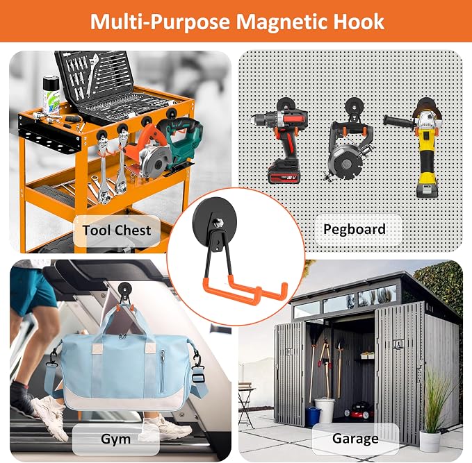 ENUODA Strong Magnetic Hooks Heavy Duty Neodymium Magnet Tool Holder Large Magnet Garage Hooks for Hanging Broom, Mop, Shovel, Drill, Toolbox, Locker, Container, Tool Chest, 2PCS