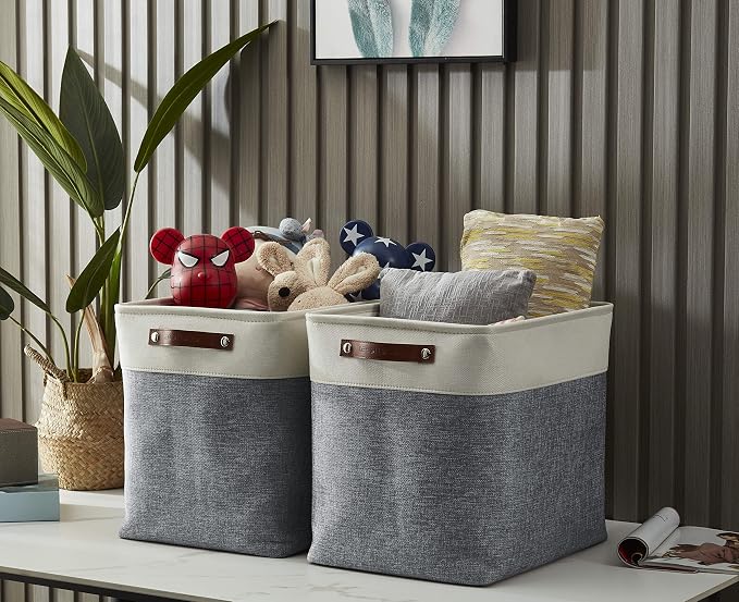 DECOMOMO Extra Large Storage Baskets, 54.5L Fabric Storage Bins 3 Pack | XXXL Storage Baskets for Shelves, Linen Closet Organizers (Slate Grey & White,17" x 13" x 15" )
