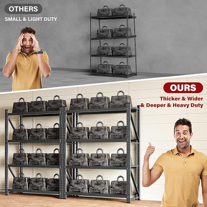 Set of 2 48" Wide Heavy Duty Garage Shelving Units,3000LBS 24 Deep Storage Shelves,Metal Garage Shelves,Large Storage Rack,Steel Shelf,Industrial Shelving for Shop,Warehouse,48" W x 24" D x 70" H