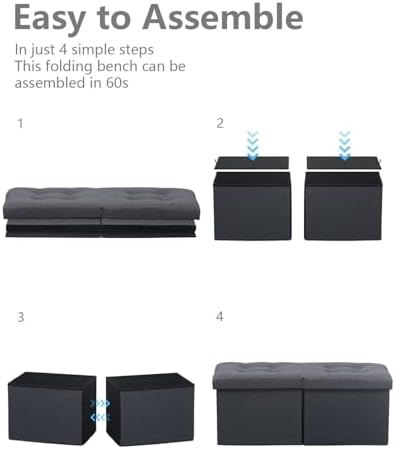 AmasSmile Footrest Ottoman Storage Bench, 34" Linen Folding Stool, Gray | Large Ottoman with Storage, Thicker Foam Padded Seat, Livingroom, Dorm, Bedroom, Entryway, Easy to install,34 x 13 x 13in