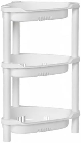 ELYKEN Corner Shower Caddy Standing, 3 Tier Plastic Shower Organizer, White | Rustproof Plastic Shower Shelves with Hook for Storing Bath Essentials in Bathroom corner, Bathtub
