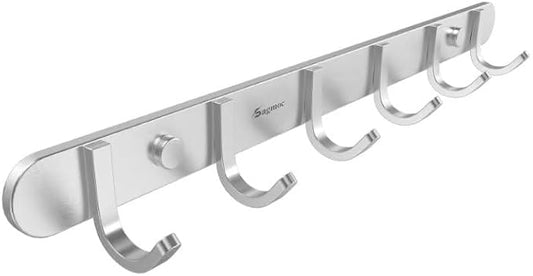Wall Mounted Coat Hook Rack, 16-Inch with 6 Hooks, 304 Stainless Steel Brushed Nickel, for Bedroom, Bathroom, Foyer, Hallway