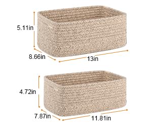 OIASKET 4 Pack Small Storage Shelf Baskets for Organizing, Mini Woven Rope Storage Bins for Towels, Cute Decorative Closet Organizer，Baby Nursery, Gift Empty Baskets -13''Lx8.66''Wx5.11''H-Brown