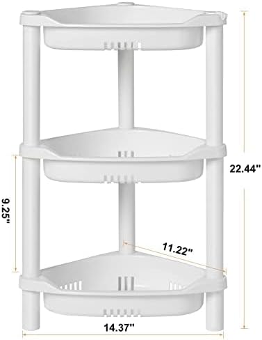 ELYKEN Corner Shower Caddy Standing, 3 Tier Plastic Shower Organizer, White | Rustproof Plastic Shower Shelves with Hook for Storing Bath Essentials in Bathroom corner, Bathtub