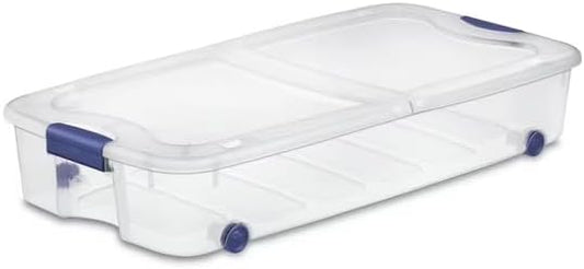 The pack Large Storage Bin 66 Quart Clear Underbed Storage Container with Latch Lid and Wheels (1)