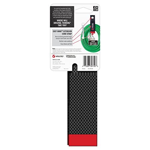 VELCRO Brand EASY HANG Extension Cord Organizer Holder | Large 18" Heavy Duty Straps for Garage Organization and Storage Grommet Hangs Easily on Wall Hooks or Nails 2pk, Holds 100lbs, Black
