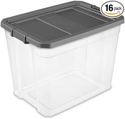 Sterilite 16-Pack Modular Stacker Box, Durable Clear Plastic Storage Bins with Latching Lids, 108 Quart - Stackable Organizing Container Boxes for Closet, Bathroom, and Office