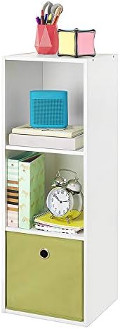 Whitmor 3 Cube Storage Organizer, Small Bookshelf, 3 Cube Shelf Book Shelf with Open Shelves for Room Decor, Stackable MDF Wood Cube Shelf Bookcase Storage Cabinet, White, 12.2" L x 11.7" W x 35.6" H