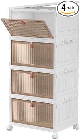 CTSNSLH 4 Tier Plastic Storage Bins with Lid 32QT - Stackable Storage Bins | Organizers and Storage with Wheels, Plastic Storage Cabinet Organization and Storage for Living Room,Office,Dorm