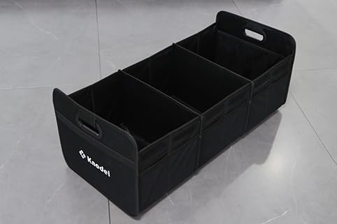 K KNODEL 3 Compartments Trunk Organizer for Car and Suv (Large, Black) | Collapsible Car Storage Organizer, Car Organizers and Storage for Sedan, Cargo Organizer, Car Bin, Basket,Bag, Organization