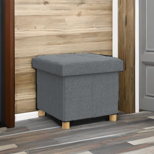 BRIAN & DANY Ottoman with Storage, Square Small Storage Ottoman Foot Rest with Legs, Ottomans Foot Stool for Dorm, Living Room, Entryway 14.8"x14.8"x17.8" (Light Gray)
